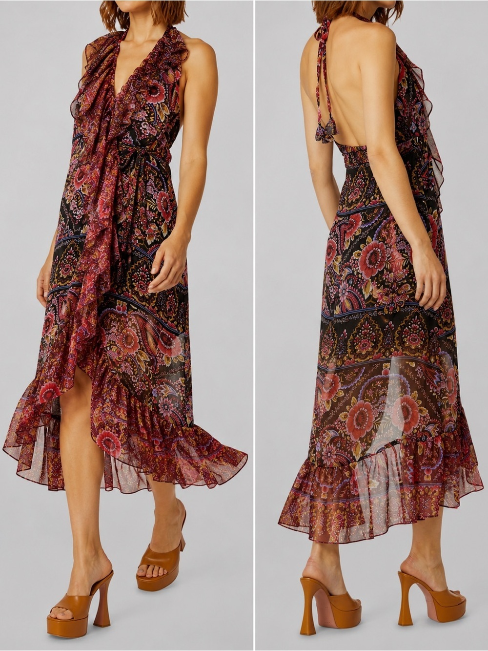 MISA Los Angeles Melany Floral Paisley Chiffon Midi Dress NWT Small